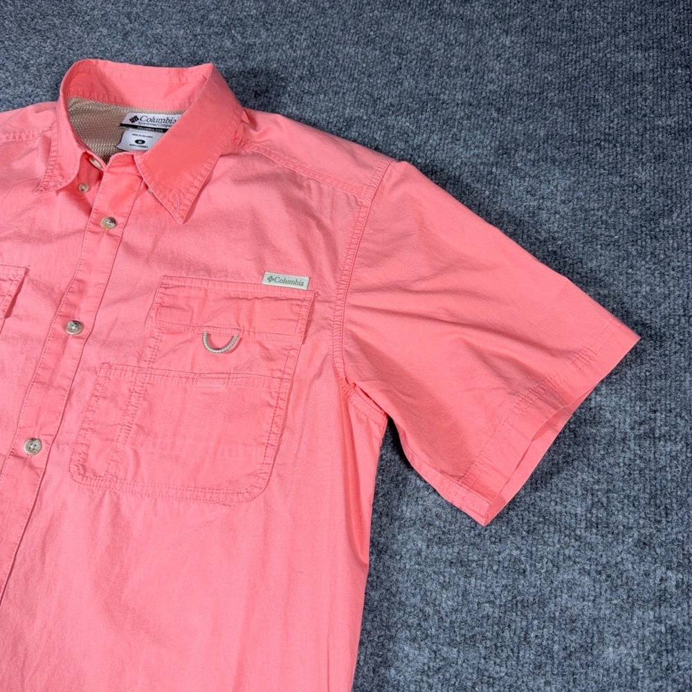Columbia‎ Mens Short Sleeve Fishing Shirt Salmon Pink Cotton Medium